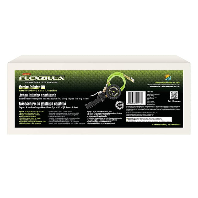 Flexzilla Inflator Kit with 3 ft. and 15 ft. Quick Connect Hose, Lock-On Chuck (0-170 PSI) - AL2025FZ-2