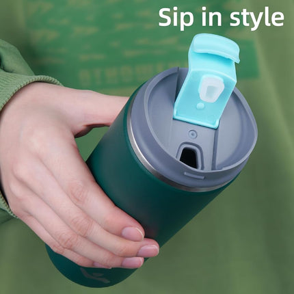 Konokyo Tumbler with Lid, 16 oz Travel Coffee Mug Double Wall Vacuum Stainless Steel Thermal Metal Cup Insulated Water Bottle,Dark Green