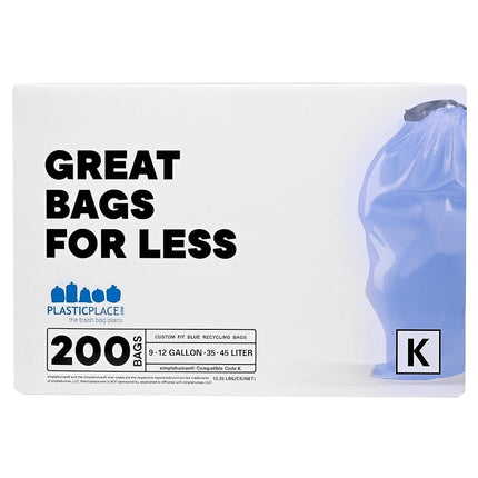 Plasticplace Trash Bags simplehuman (x) Code K Compatible (200 Count)│Tinted Blue Drawstring Garbage Liners 10 Gallon / 38 Liter │ 24.4" x 28"