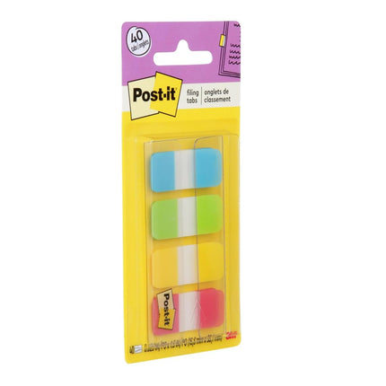 Post-it Tabs, 5/8" Solid, Aqua, Yellow, Pink, Purple, Durable, Writeable, Repositionable, Sticks Securely, Removes Clean, 10/Colour, 40/Dispenser (676-AYPV)