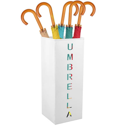 Metal Umbrella Stand, 16.5x6.3x6.3inch Square Free Standing Umbrella Rack Decorative Umbrella Holder Bin Multipurpose Walking Sticks Holder for Umbrella Cane Entryway Home Office(White)