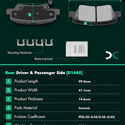 SCITOO D1444 D1445 Front Rear Ceramic Brake Pads Sets Fit For Hyundai Sonata 2011-2014,For Kia Optima 2011-2014