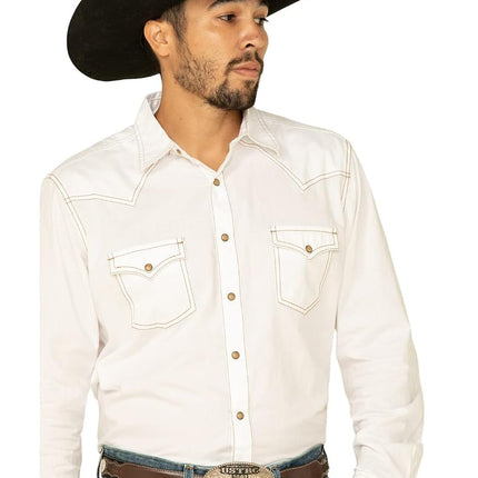 Wrangler Men's Retro Two Pocket Long Sleeve Snap Shirt, White, Large