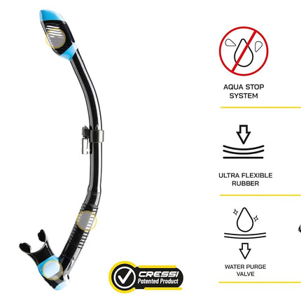 Cressi Supernova Dry, tuba de plongée sec adulte - Cressi : la qualité depuis 1946, noir/bleu, taille unique (ES259520)
