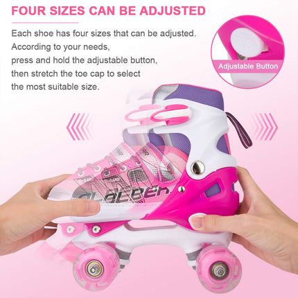 OTW-Cool Adjustable Roller Skates for Girls and Women, All 8 Wheels of Girl's Skates Shine, Safe and Fun Illuminating for Kids