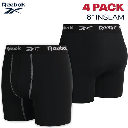 Reebok Mens Boxer Briefs - 4 Pack Stretch Performance Moisture Wicking Mens Underwear Boxers with Contour Pouch (Sizes: S-XL), All Black, Large