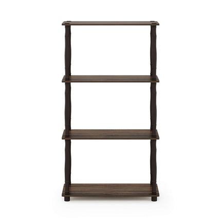 Furinno TURN-N-TUBE Storage Shelves, 4-Tier Book Shelf, Corner Shelf, Toolless Open Shelves, Classic Tubes, for Organization and Storage, Living Room, Home Office, Walnut