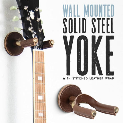 Levy's Leathers Forged Steel Guitar Hanger; Smoked Metal with Black Veg-Tan Leather Yoke Wraps (LVY-FGHNGR-SMBK)