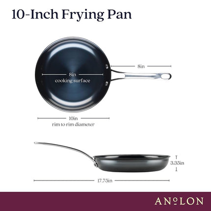 Anolon N2 Carbon Steel Frying Pan 25cm, Nonstick Skillet, Induction Compatible, Lightweight, Oven Safe to 400 C, Rust Resistant, Ergonomic Handle, Black Cookware