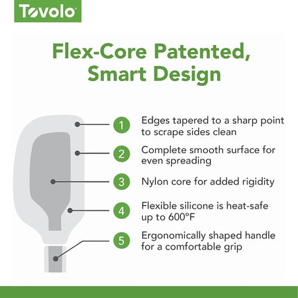 Tovolo Flex-Core White Wood-Handled Spoonula, Silicone Spoon Spatula Head with Ergonomic Grip & Wooden Handle, Silicone Spatula Spoon for Cooking & Cake Decorating BPA-Free