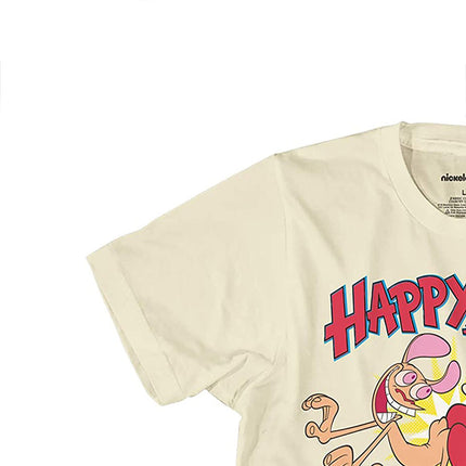 Camiseta clásica de Nickelodeon para hombre de los 90 - Camiseta vintage de Ren & Stimpy Happy Happy Joy Joy (Natural, Pequeña)