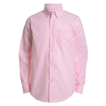IZOD Boys' Long Sleeve Solid Button-Down Oxford Shirt, Medium Pink, 10