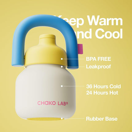 CHAKO LAB Water Bottle with Straw and Carry Handle | Wide Mouth Vacuum Ceramic Liner | Reusable, Leak-Proof and BPA-Free | 33oz(Cake)