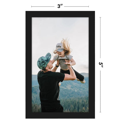 Americanflat 3x5 Picture Frame with Polished Crystal-Clear Glass - Streamline Collection - Thin Border Photo Frame for Tabletop Display - Easel Stand Included - Black