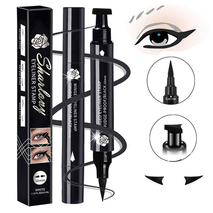 BONNIESTORE 2 Pack Dual-ended Winged Eyeliner Stamp, Waterproof Black Seal Pencil Long Lasting Wing Makeup Eye Liner Pen - 2 PACK