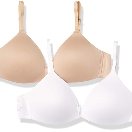 Hanes Girls' Big 2-Pack Molded Wirefree Bra, White/Nude, Large