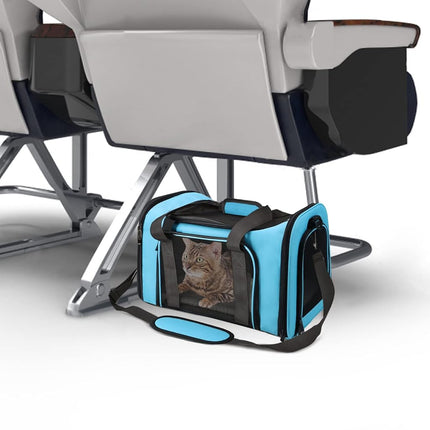 Henkelion Large Cat Carrier for Large Cats Dogs Puppies up to 25Lbs, Blue, Soft Sided, Collapsible, Daily Travel, Car, Pet Hospital