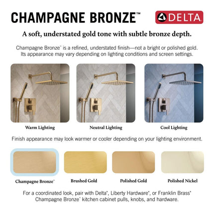 Delta PivotPro Brushed Gold Rain Showerhead, Single Setting 7 Inch Round Shower Head, Showerheads, 1.75 GPM Flow Rate, Champagne Bronze 75104CZ