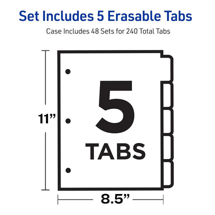 Avery Big Tab Write & Erase Dividers, 5 Multicolor Tabs, Case Pack of 48 Sets (23076)