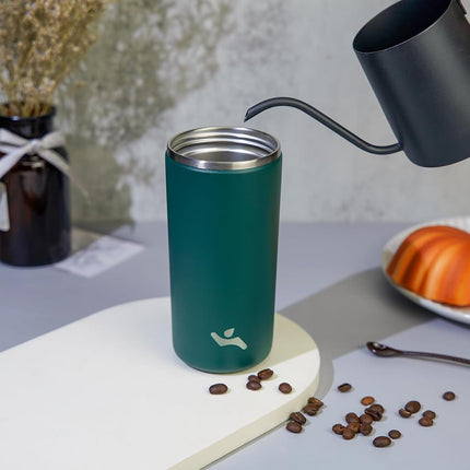 Konokyo Tumbler with Lid, 16 oz Travel Coffee Mug Double Wall Vacuum Stainless Steel Thermal Metal Cup Insulated Water Bottle,Dark Green