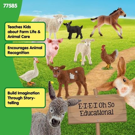Schleich Farm World - 10Pc Farm Animal Toy Bundle - Kids Ages 3+ | 77585