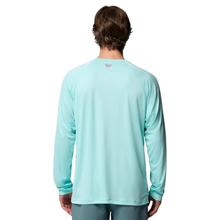 Columbia Mens PFG Terminal Tackle Long Sleeve Shirt, Gulf Stream/White Logo, XS