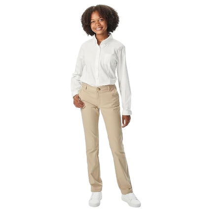 French Toast Women's Straight Fit Stretch Twill Pant, Khaki, 14