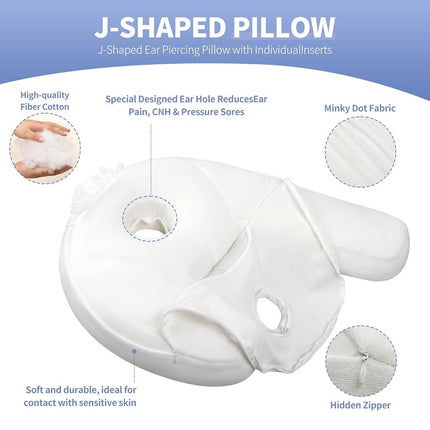 Nockovi 4" Hole Piercing Pillow for Side Sleepers (Pillow with White Velvet Pillowcase, J-Shape)