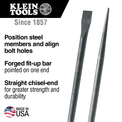 Klein Tools 3241 Round 7/8-Inch x 30-Inch Straight-End Connecting Bar, Made in USA, Sleever Bar for Aligning, Prying and Chiseling