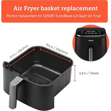 COSORI Turboblaze Freidora de Aire de 6QT Cesta Original, Accesorios de Repuesto para Freidora de Aire CAF-DC601-KUS, Cerámica, Antiadherente, Apto para Lavavajillas, CRP-DC601RB-KUS, Gris Oscuro