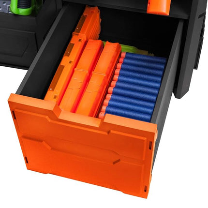 NERF Elite Blaster Rack - Storage for up to Six Blasters, Including Shelving and Drawers Accessories, Orange and Black - Amazon Exclusive