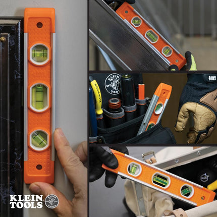 Klein Tools 935 Level, 9-Inch Magnetic Torpedo Level with 0/45/90 Degree Vials and V-Groove, Tapered Nose