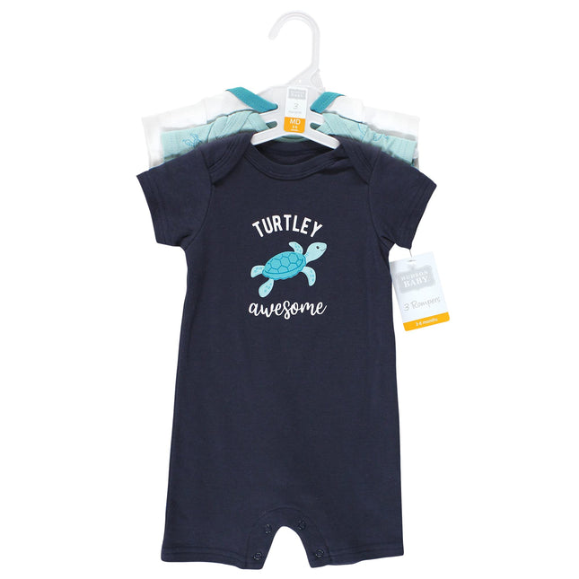 Hudson Baby Unisex Cotton Rompers, Sea Turtle, 0-3 Months