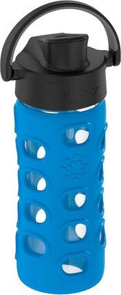 Lifefactory 12-Ounce Glass Water Bottle with Active Flip Cap and Protective Silicone Sleeve, Cobalt Blue
