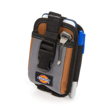 Dickies 2-Compartment Large Phone Pouch, Universal-fit Steel Clip for Tool Belt, Security Strap Over Phone, Carabiner for Quick-Clip Key Storage