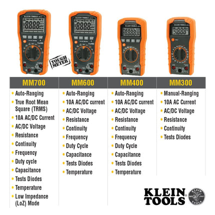 Klein MM300 Manual-Ranging Digital Multi Meter, 600 V, Orange
