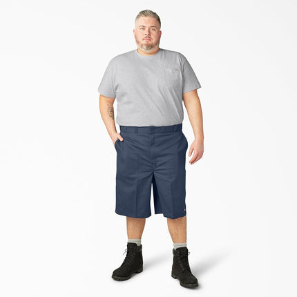Pantalones cortos de trabajo Dickies para hombre, corte holgado, parte delantera plana, azul marino, 33 normal