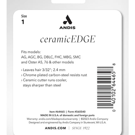 ANDIS Ceramic Edge One Set Blade Size 1 (3/32 inch/2.4mm) (Model:64465)