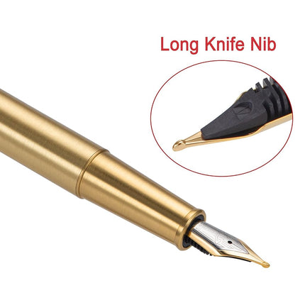 ASVINE Hongdian 1861 Brass Fountain Ink Pen, Long Blade Nib, Classic Design Smooth Writing Pen with Converter & Metal Pen Case Set