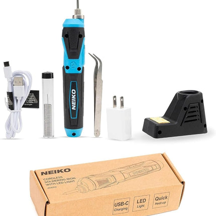 NEIKO 40421A Wireless Soldering Tool, Mini USB Rechargeable Solder Iron Pen, Rapid Heat 356-750°F (180-400°C), Electrical Soldering Set, LED, 4V Lithium-Ion Battery, Cordless Design