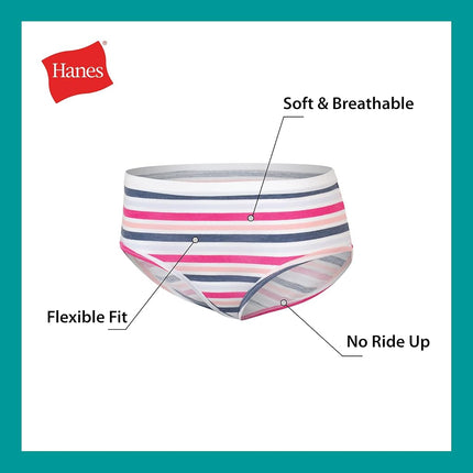 Hanes Culottes, Coton Extensible, pour Filles, Assorties, Paquet de 12, Rose, Bleu Sarcelle, Bleu Marine, Imprimés Floraux, Imprimé Rayé, 16