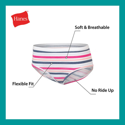 Hanes Brief Underwear, Stretch Cotton Panties for Girls, Assorted, 12-Pack, Pink, Teal, Navy, Floral Prints, Stripe Print, 14