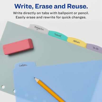 AVERY Durable Plastic 5-Tab Write & Erase Mini Dividers for 7 and 3 Ring Binders, Multicolor, 24 Sets (16180)
