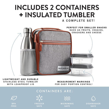 Fit & Fresh Foundry Insulated Lunch Bag for Men/Women/Kids with Bottle and Containers Included, Reusable Lunch Box for School, Work, Blue