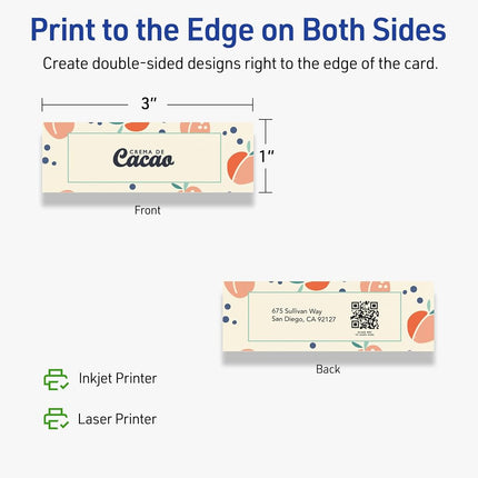 Avery Printable Rectangle Mini Business Cards, Sure Feed Technology, 1" x 3", Matte Ivory Cardstock, Print-To-The-Edge, Laser/Inkjet Printable, 800 Total