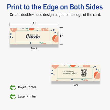 Avery Printable Rectangle Mini Business Cards, Sure Feed Technology, 1" x 3", Matte Ivory Cardstock, Print-To-The-Edge, Laser/Inkjet Printable, 800 Total