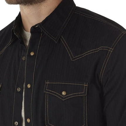 Wrangler Men's Retro Two Pocket Long Sleeve Snap Shirt, Black, 2X Tall