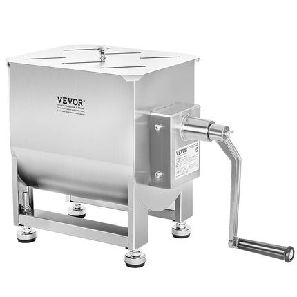 VEVOR Manual Meat Mixer, 30 Pound Capacity Tank Meat Processing Equipment, Stainless Steel Meat Mixer, Sausage Mixer Machine with Lid and Handle, Ground Beef Hand Mixer, Silver