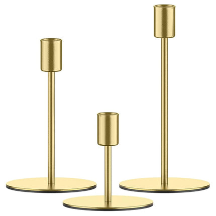 smtyle Portavelas cónicos dorados para velas, juego de 3 candelabros con hierro de 2 cm de diámetro, ideal para decoración con velas