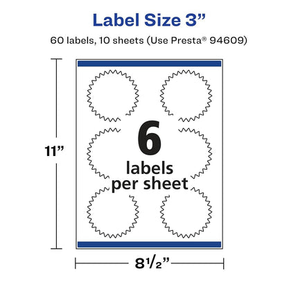 Avery Glossy Clear Starburst Labels with Sure Feed, 3", 60 Glossy Clear Labels, Print-to-The-Edge, Laser/Inkjet Printable Labels